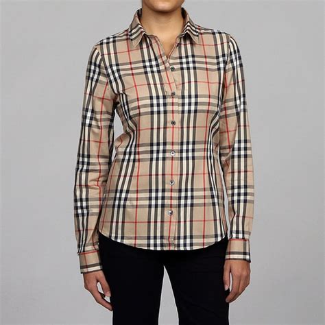 burberry women's plaid long sleeve button down shirt|Burberry shirts for women.